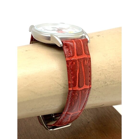 Disney Mickey Mouse Women\'s Watch White Dial 35mm Red Leather Band WDS000402 main image 3
